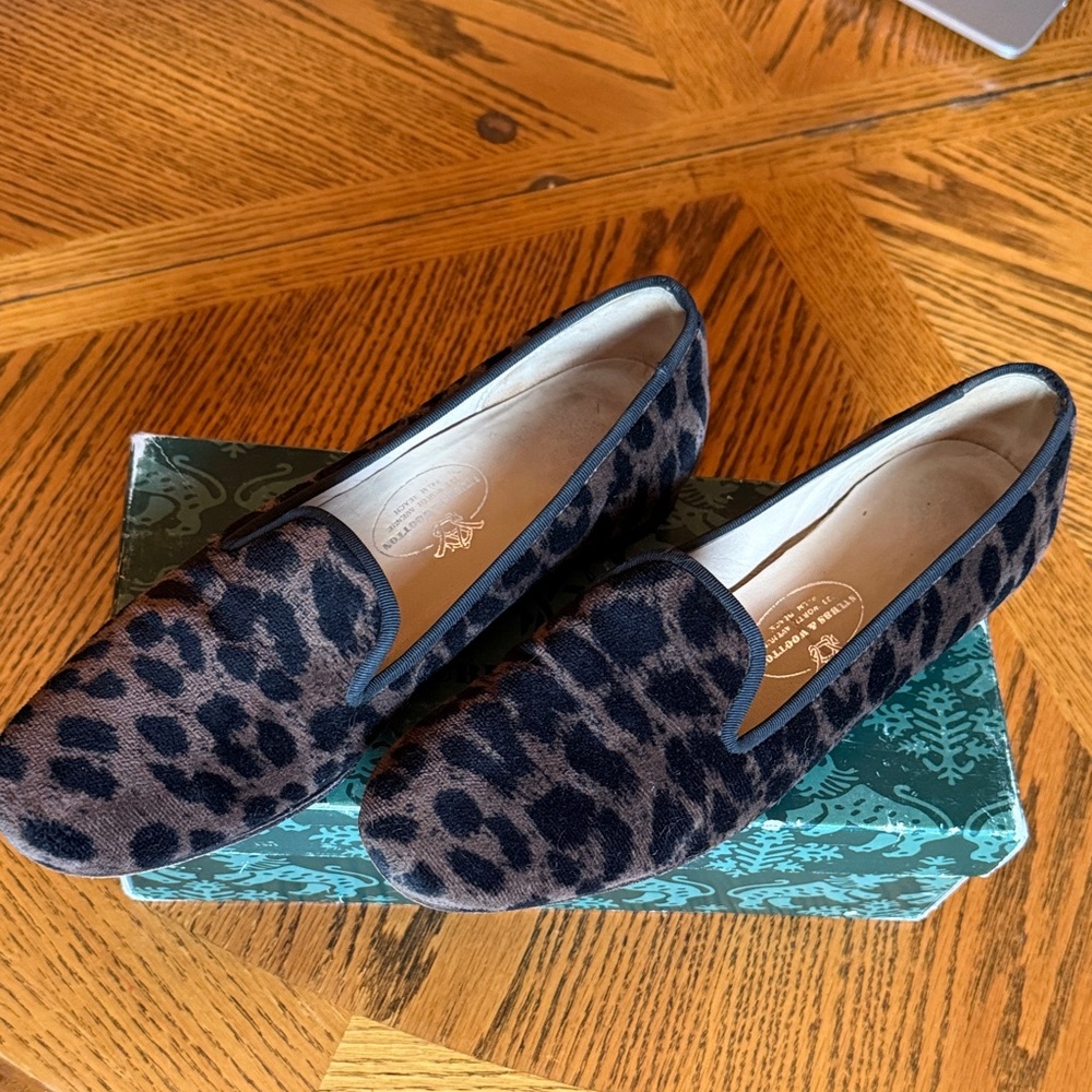 Stubbs and Wooton vintage leopard velvet loafers.